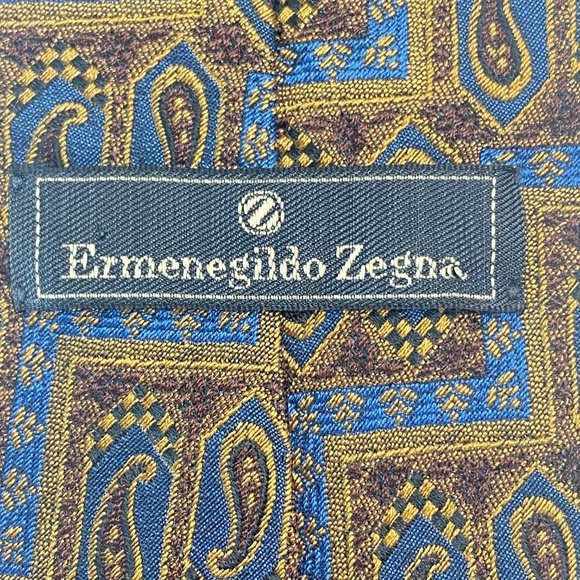 ERMENEGILDO ZEGNA Vintage Silk Tie Necktie Paisley Geometric Print Made in Italy - Picture 7 of 7